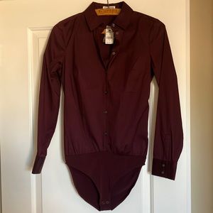 NWT Express maroon button down bodysuit collared shirt